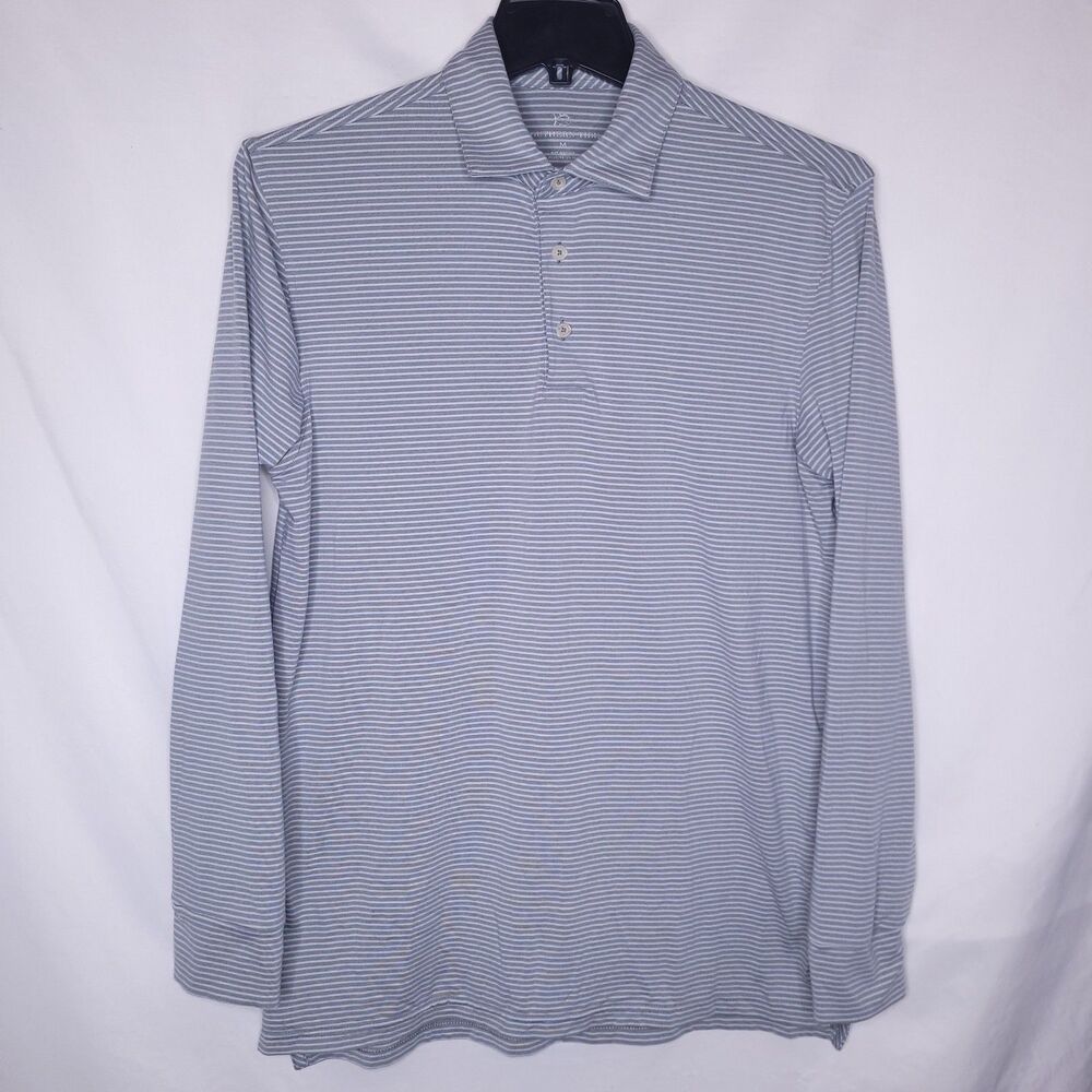 Southern Tide Polo Shirt Mens Medium Striped Gray, White Long Sleeve